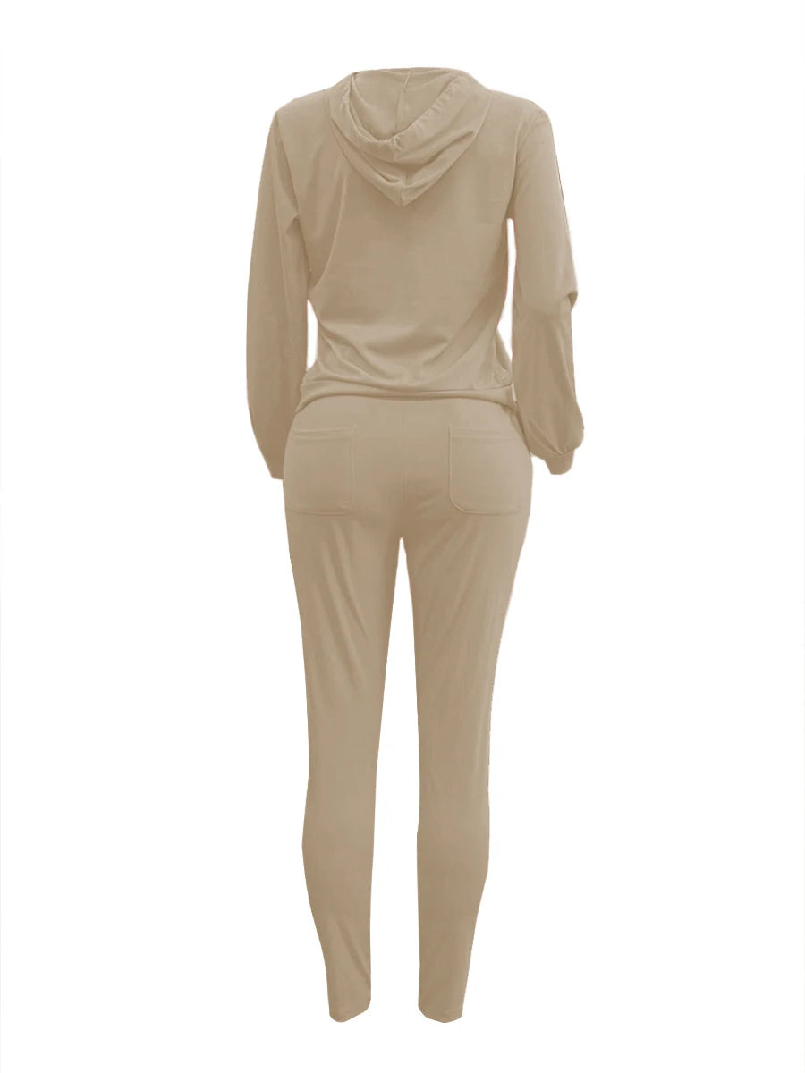 LW-Ensemble de survêtement à manches longues et cordon de serrage pour femme, poche kangourou décontractée, sweat à capuche et cordon de serrage, fjSpring, 2 pièces assorties