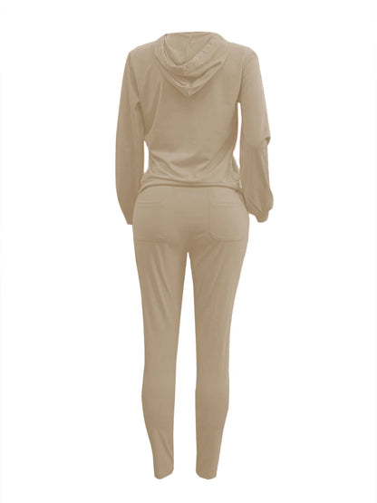 LW-Ensemble de survêtement à manches longues et cordon de serrage pour femme, poche kangourou décontractée, sweat à capuche et cordon de serrage, fjSpring, 2 pièces assorties