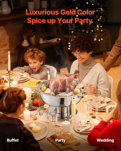 SucceBuy Lot de 4 boîtes à frire pour buffet, chafer en acier inoxydable avec poêle ronde pleine grandeur, serveur chauffant pour restauration, pour banquets de fête