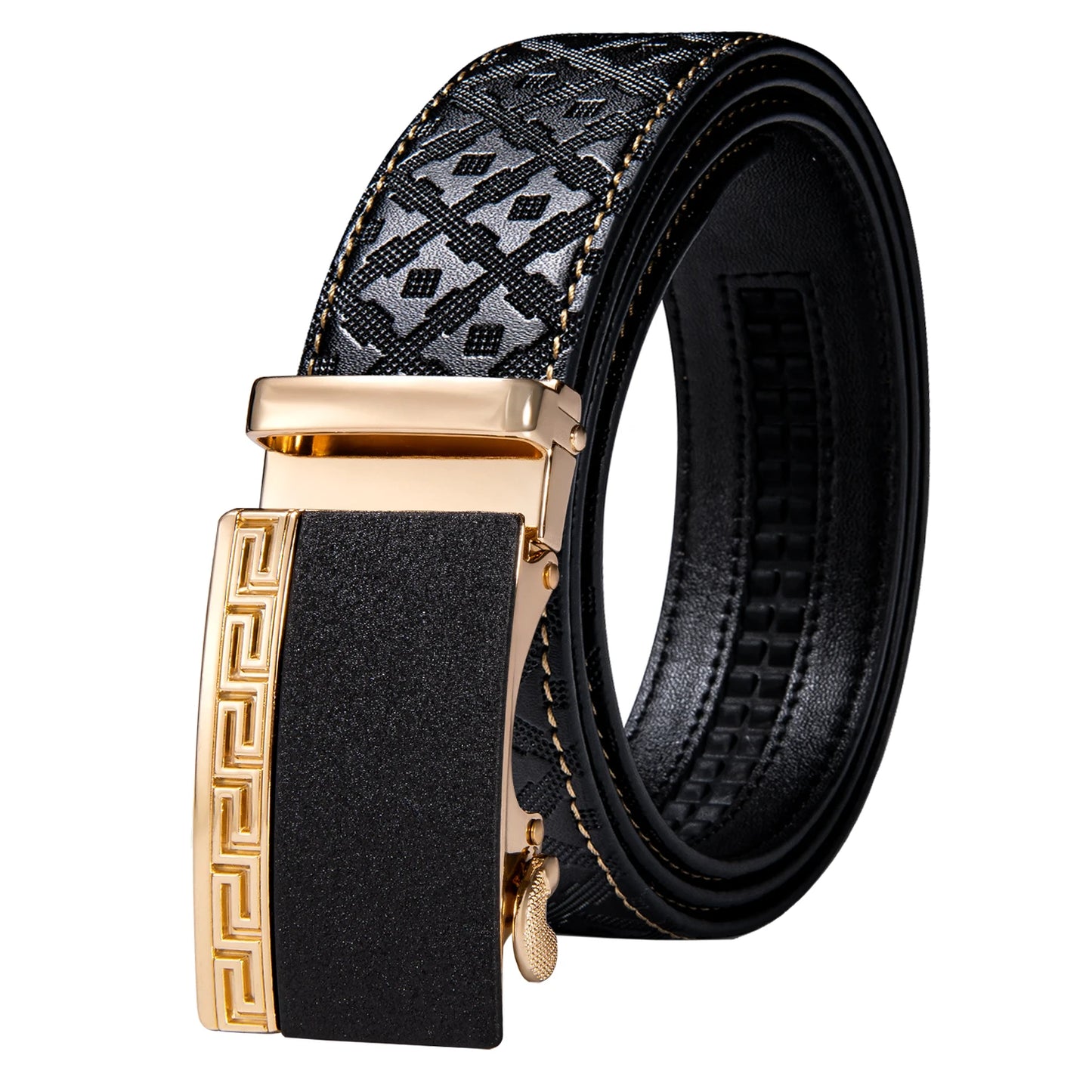 Ceintures en cuir noir pour hommes, 110CM-130CM, sangle à cliquet en relief, boucles automatiques, robe coulissante, ceinture en jean pour hommes