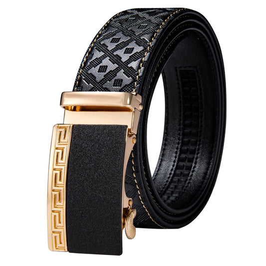 Ceintures en cuir noir pour hommes, 110CM-130CM, sangle à cliquet en relief, boucles automatiques, robe coulissante, ceinture en jean pour hommes