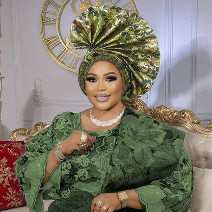 Gele automatique en forme d'éventail exagéré, couvre-chef déjà fabriqué pour femmes africaines, couvre-chef pour fête de mariage, couvre-chef, casquette Turban féminin