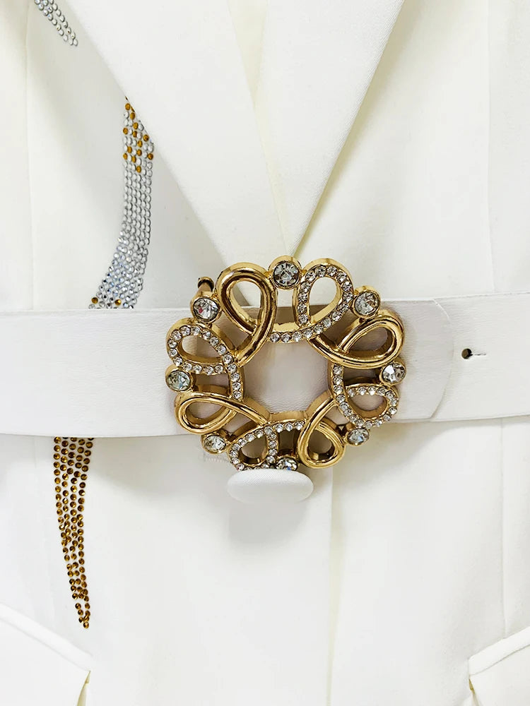 HIGH STREET nouvelle mode 2025 concepteur piste costume ensemble femmes diamants colorés ceinturé Blazer Flare pantalon costume 2 pièces