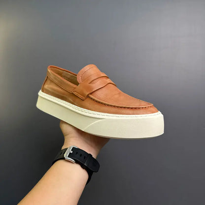 DOYUTIG-Chaussures à enfiler en cuir véritable pour hommes, chaussures de planche décontractées rétro pour hommes, baskets chimneakers de printemps et d'automne, marque de mode masculine, SG009