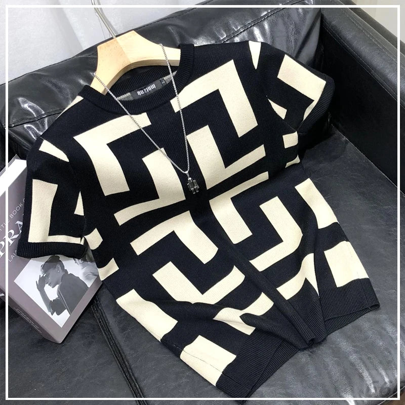 T-shirt à manches courtes Ice Inj, col rond, conception haut de gamme, fouet, imprimé géométrique, loisirs simples, mode estivale, nouveau, 2024