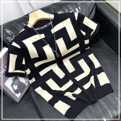 T-shirt à manches courtes Ice Inj, col rond, conception haut de gamme, fouet, imprimé géométrique, loisirs simples, mode estivale, nouveau, 2024