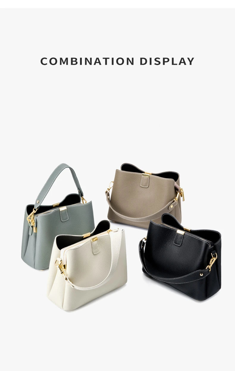 Hifashion 100% vache en cuir véritable seau épaule sacs à bandoulière pour femmes 2025 luxe concepteur large sangle fourre-tout dames sacs à main