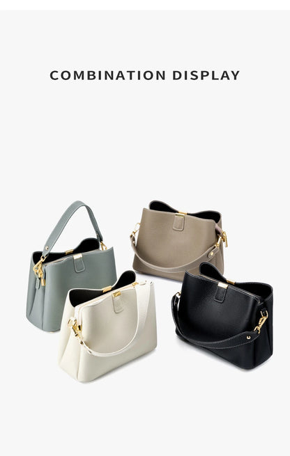 Hifashion 100% vache en cuir véritable seau épaule sacs à bandoulière pour femmes 2025 luxe concepteur large sangle fourre-tout dames sacs à main