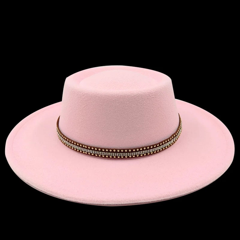 Chapeau fedora rose 8cm, haut convexe concave, chapeau de jazz pour femmes et hommes, chapeau fedora classique à dessus plat