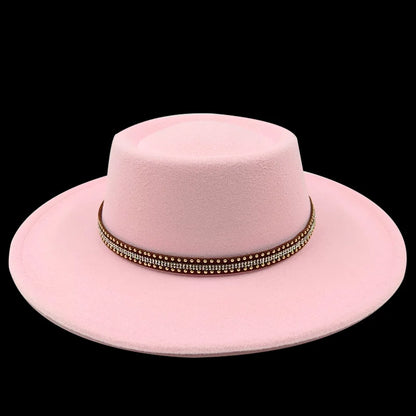 Chapeau fedora rose 8cm, haut convexe concave, chapeau de jazz pour femmes et hommes, chapeau fedora classique à dessus plat