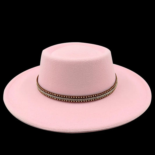 Chapeau fedora rose 8cm, haut convexe concave, chapeau de jazz pour femmes et hommes, chapeau fedora classique à dessus plat