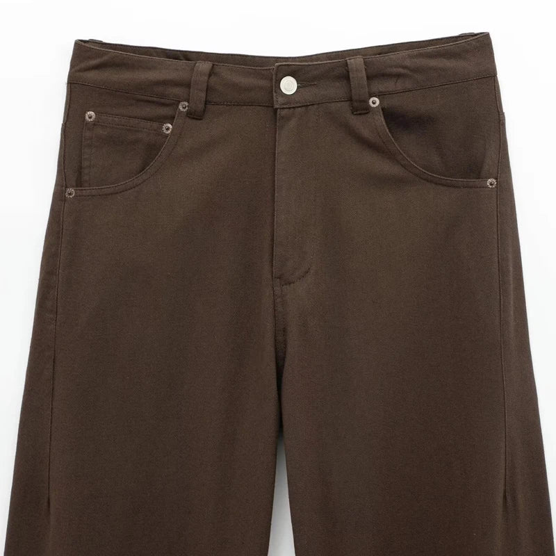 TRAF femmes jean marron taille haute poche Vintage Baggy jean femme pantalons longs décontractés printemps pantalon Streetwear été 2025