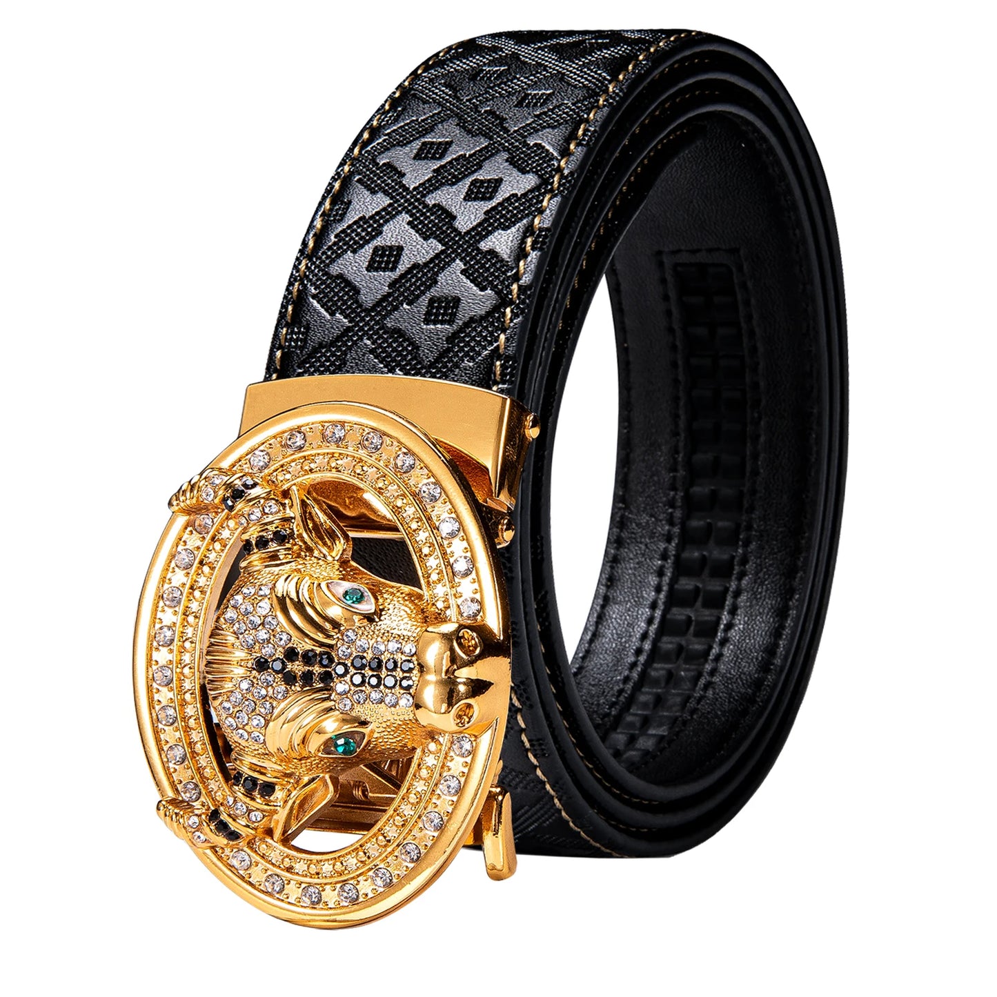 Ceintures en cuir noir pour hommes, 110CM-130CM, sangle à cliquet en relief, boucles automatiques, robe coulissante, ceinture en jean pour hommes