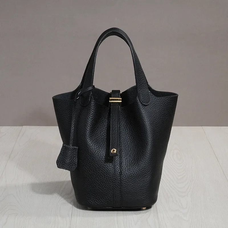 Sac à lunch en cuir de vachette véritable, panier alimentaire E27, sac à main de pique-nique Amazon, poignée supérieure souple, 2024 importé