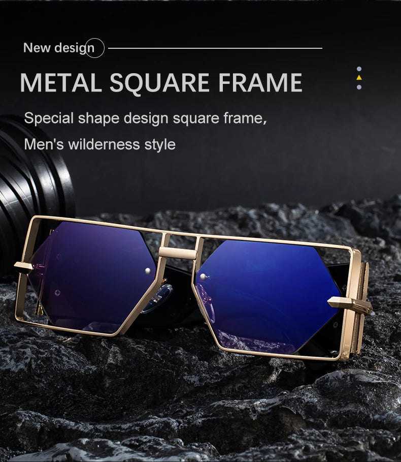 Steampunk Rectangle lunettes de Soleil Femmes Hommes 2025 De Luxe Creux En Métal Cadre Lunettes de Soleil Vintage Punk Hexagone Lunettes UV400 Nuances