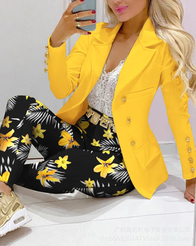 Veste crayon taille haute à double boutonnage pour femme, col imbibé, blanc tempérament, mode Piedmont, printemps et été, 2 pièces