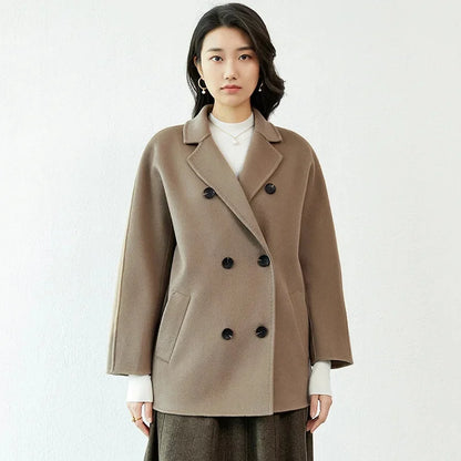 Manteau en laine Double face pour femme, épais, mi-long, col de costume, coupe ample, couleur Pure, polyvalent, nouveau Style automne hiver
