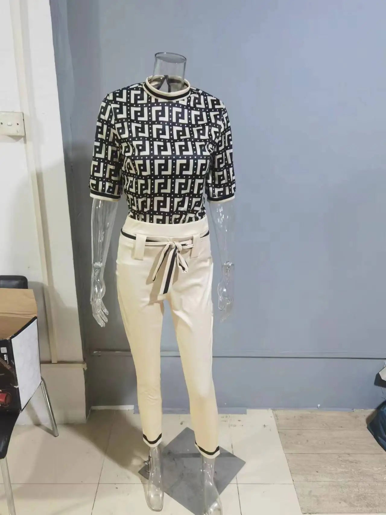 ChimStreet-Ensemble de pantalons décontractés pour femmes, manches ChimSeven, imprimé à la mode, taille à lacets, vêtements de printemps et d'automne, nouveau