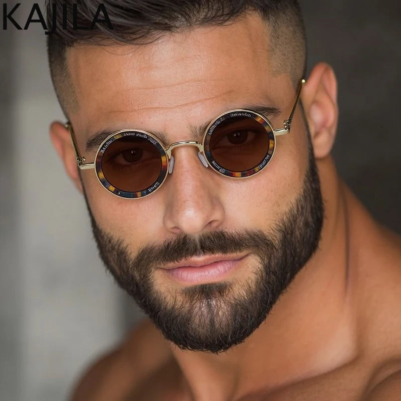 Lunettes de soleil rondes Steampunk à petite monture pour hommes, marque de luxe rétro Punk, lunettes de conduite classiques, UV400, 2025