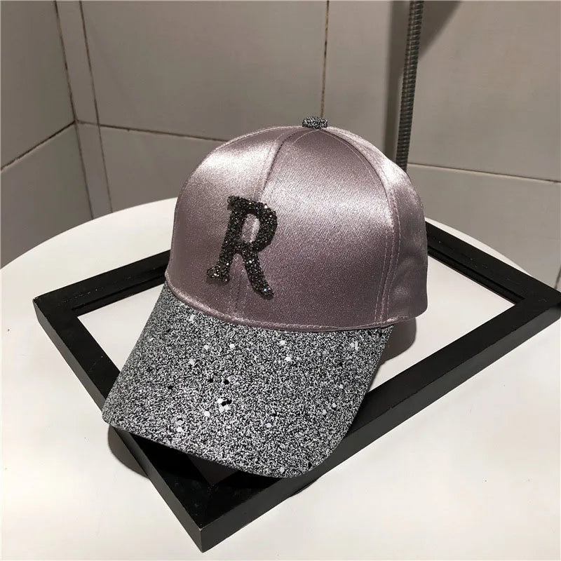 Casquette de baseball en satin brillant avec lettre R pour femmes et filles, chapeaux Snapback, sports de plein air, hip hop, soleil, printemps, été, mode