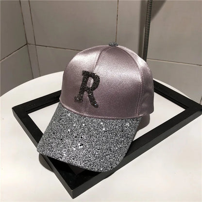 Casquette de baseball en satin brillant avec lettre R pour femmes et filles, chapeaux Snapback, sports de plein air, hip hop, soleil, printemps, été, mode
