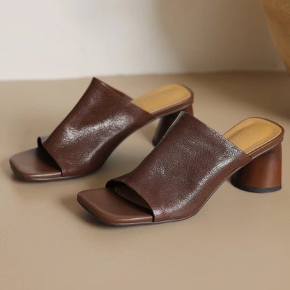 Sandales d'été en peau de mouton souple pour femmes, diapositives ald-on, talon rond de 6cm, élégantes, dames, grande taille 34-41, escarpins habnommée quotidiens minces, chaussures