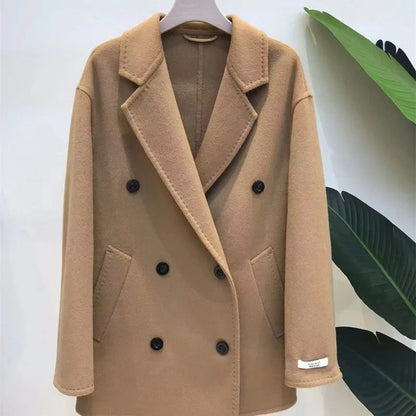 GENHUA 2025 automne hiver nouveaux modèles femmes Double face manteau en cachemire de haute qualité polyvalent 10% cachemire veste à Double boutonnage