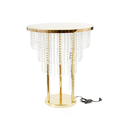 Rideau de perles de cristal, Table à gâteau, décoration de mariage, Table en métal avec éclairage, Table à gâteau en cristal de mariage