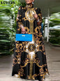 VONDA-Robe longue de soirée à manches chauve-souris, grande taille, col montant, imprimé bohème, 2023
