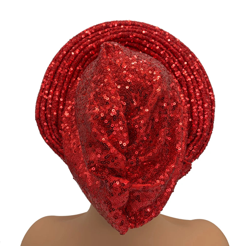 Paillettes Autogele Turban casquette pour femmes prêt africain Auto Gele casque Nigeria mariage Geles femme bandeau dame casque