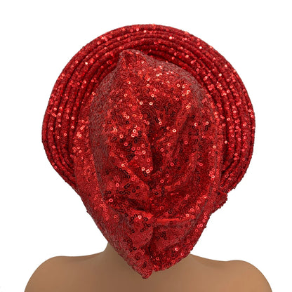 Paillettes Autogele Turban casquette pour femmes prêt africain Auto Gele casque Nigeria mariage Geles femme bandeau dame casque