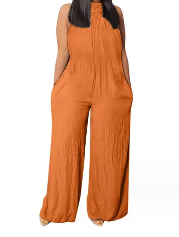 Combinaison décontractée à col montant pour femme, fibres de poche, imprimé abstrait, non commandé, jambe large, 03, 2023