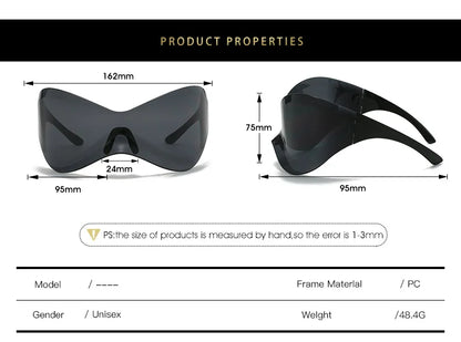 Lunettes de soleil surdimensionnées avec bouclier futuriste pour femmes et hommes, masque argenté à la mode, visière, Punk Y2K