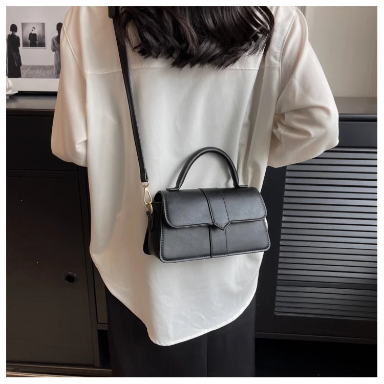 Sac à main en cuir PU pour femme, sac à bandoulière, sac sous les bras vintage, cartable carré, noir, mode initiée