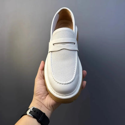 Mocassins en cuir de vachette à plateforme vintage pour hommes, chaussures en cuir véritable, respirant, évider, décontracté, conduite, affaires, été