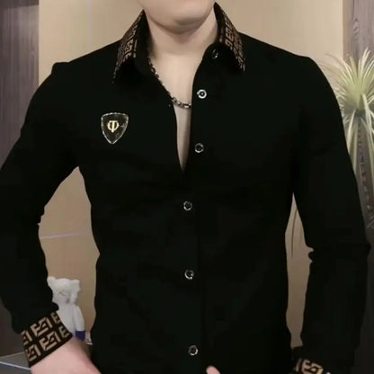 Polo à manches longues pour hommes à la mode T-shirt tendance décontracté à revers à la mode