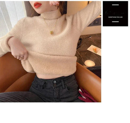 Pull à col roulé à manches longues pour femmes, optique, mince, doux, chaud, côtelé, hiver, automne, 2024