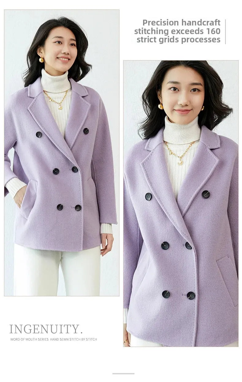 Manteau en laine Double face pour femme, épais, mi-long, col de costume, coupe ample, couleur Pure, polyvalent, nouveau Style automne hiver