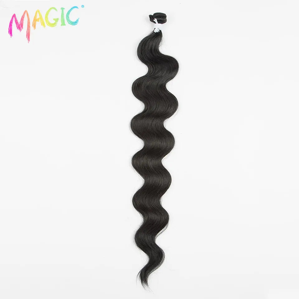 Mèches synthétiques queue de cheval Body Wave magiques, Extensions capillaires longues et douces de 26 pouces, tissage de cheveux ombré blond brun
