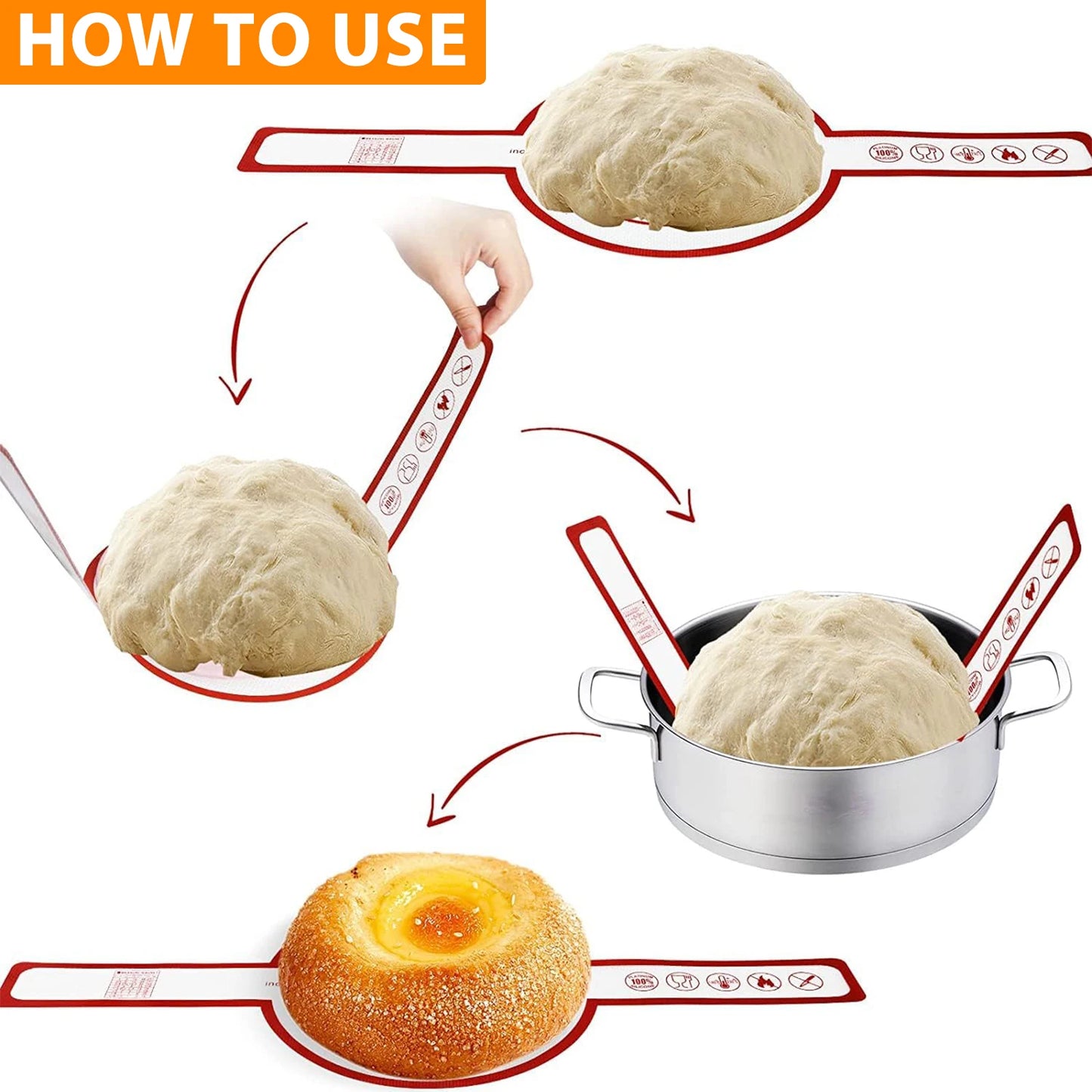 Élingue à pain en silicone pour four hollandais, tapis de cuisson réutilisable avec longs poignées, doublures antiadhésives pour pâte à pâtisserie transformée