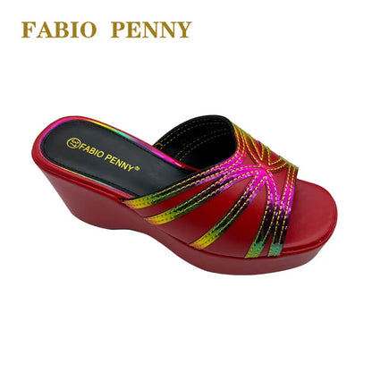 BS -  2025 Nouveau Laser Rainbow Design pantoufles pour femmes à semelles épaisses, exquises et à la mode pour banquets et fêtes