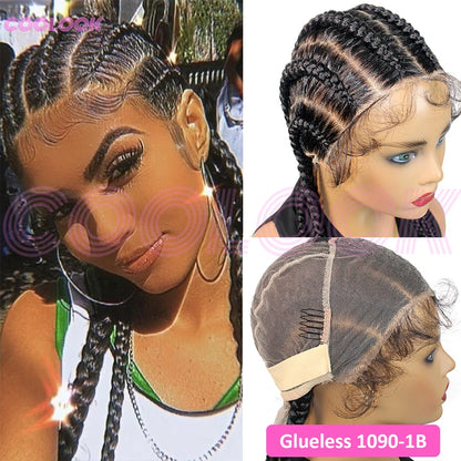 360 pleine dentelle Cornrow tressé perruques pour les femmes noires synthétique sans noeud 20 "sans colle tressé perruque avec des cheveux de bébé déesse tresses perruque