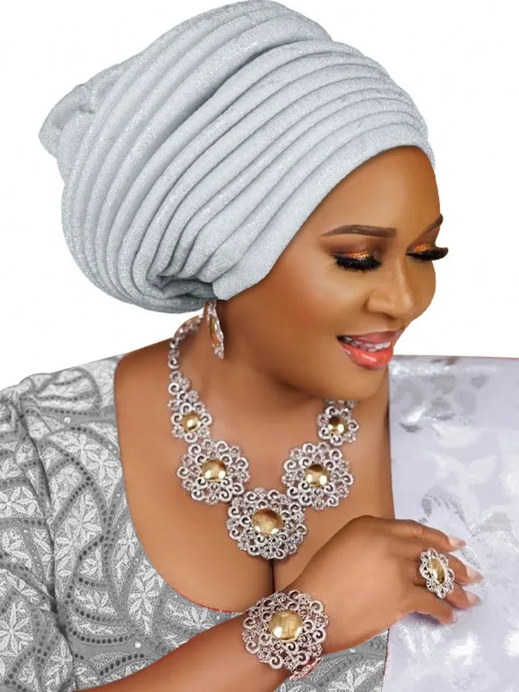 Turban Plissé pour Femme, Cravate de Sauna, ixde Mariage Africain, Nigeria, 2025