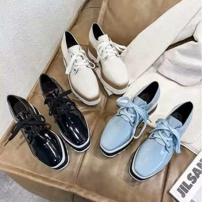 Chaussures à enfiler pour femmes, mocassins à lacets, cuir verni, talons compensés, baskets non alds, mode