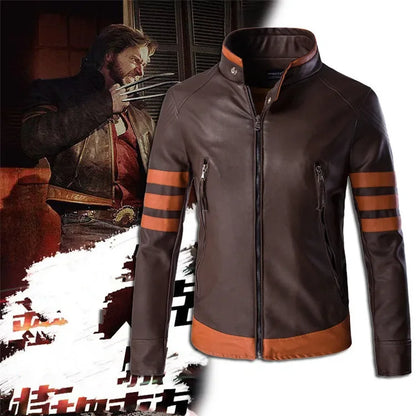 Blouson aviateur en cuir PU décontracté Wolverine pour hommes, manteau Lomatéritive, fermeture éclair, mince, grande taille, 5XL-M, automne, 2024