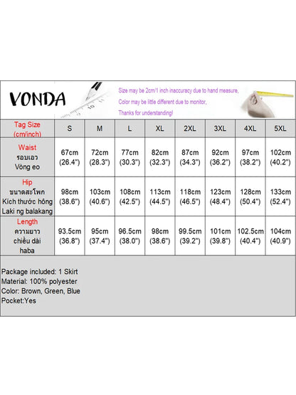 VONDA femmes jupes 2025 décontracté ceinture bouton conception fente longues jupes élégant couleur unie bureau dame bas surdimensionné