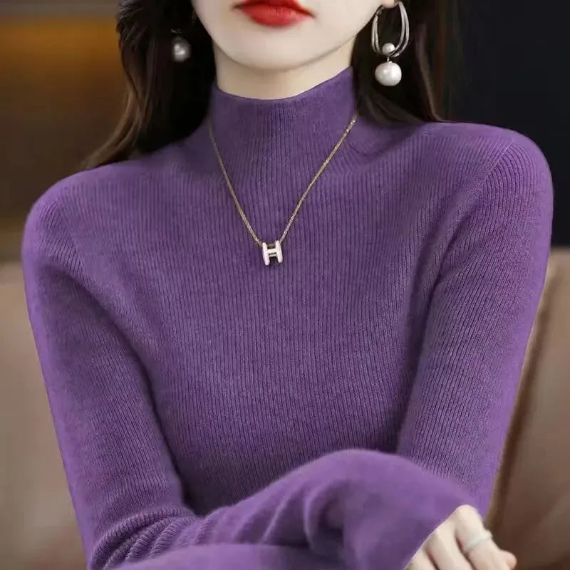 Pull en tricot à demi-col roulé pour femme, couleur unie, coréen, manches longues, mode assortie, épais, chaud, Slim, nouvelle collection automne hiver