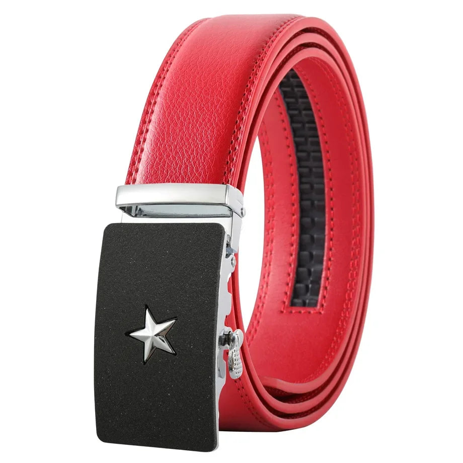 Hommes couleur rouge 3.5 cm largeur bracelet en cuir de vache haute qualité boucle automatique ceintures pour hommes marque de luxe concepteur ceintures homme B995
