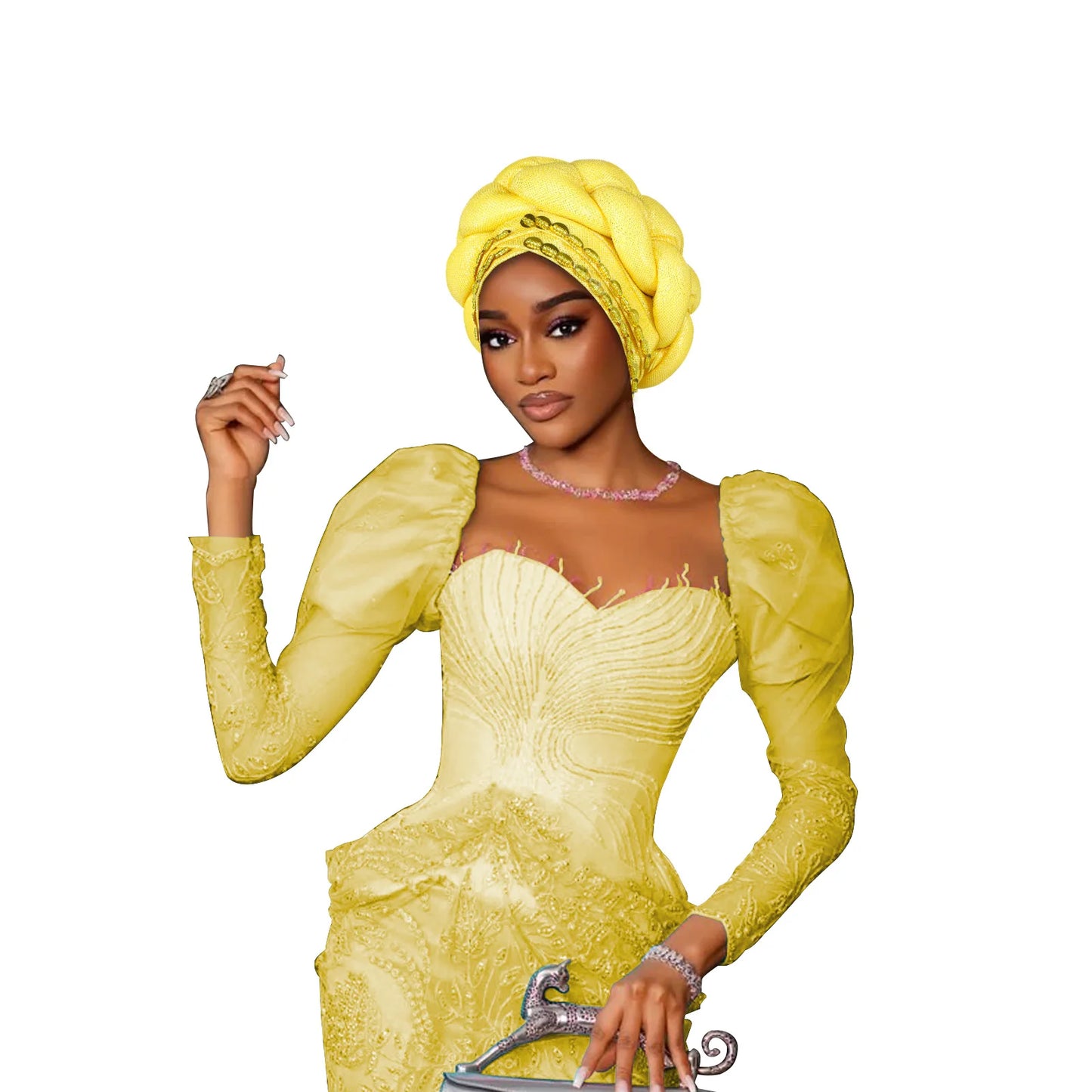 Couvre-chef africain Auto Gele déjà fabriqué, Turban brillant pour femmes, Hijab nigérian tressé, couvre-chef pour fête de mariage
