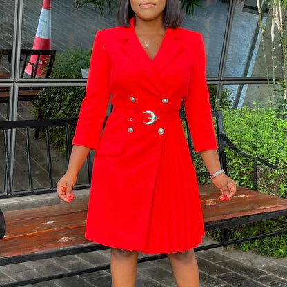 Robe plissée mi-longue à col de costume, taille haute, à la mode, nouvelle collection automne 2025